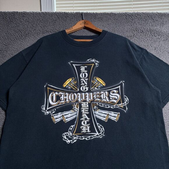 VTG Long Beach Choppers Shirt Mens XL Black West Coast Graphic Biker Y2K Jesse J
